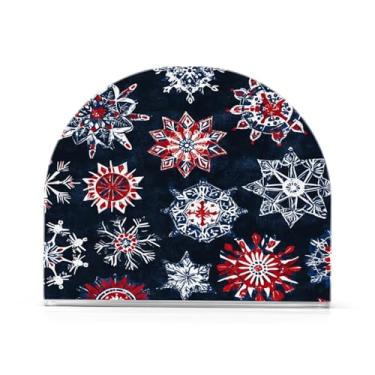 Imagem de Qilmy Porta-guardanapos de flocos de neve de Natal sonhador para mesas, suportes de guardanapo de papel de placa acrílica elegante, dispensador de papel de seda independente moderno para sala de