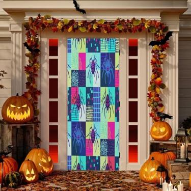 Imagem de Wassud Aranhas rabiscos decoração de capa de porta banner interno externo decoração de casa de varanda grande decoração de porta da frente 96 x 98 polegadas