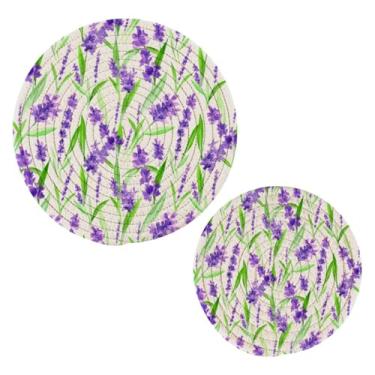 Imagem de Wassud Conjunto de trivet de flores de lavanda para pratos quentes, suportes redondos de panela, almofadas quentes de algodão, porta-copos resistentes ao calor para decoração de cozinha, bancada, 2