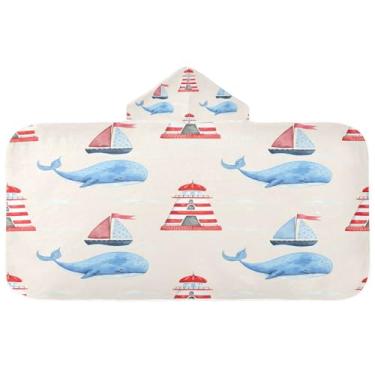 Imagem de CEBUGI Blue Whales Toalha de banho com capuz para crianças toalha de banho macia absorvente com capuz 127 x 59,7 cm toalha de banho de praia para meninos e meninas