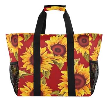 Imagem de Wassud Sacolas de compras reutilizáveis com estampa de girassol grande bolsa organizadora de lona impermeável para praia, piquenique, lavanderia, viagem