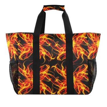 Imagem de Wassud Tulipas estilizadas chamas reutilizáveis sacolas de compras grande bolsa de lona impermeável organizador para praia, piquenique, lavanderia, viagem