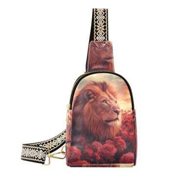 Imagem de CEBUGI Bolsa tiracolo feminina Lion Rose pequena de couro, pochete transversal para trilhas, viagens ao ar livre