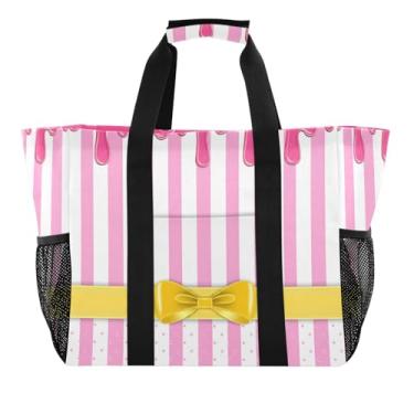 Imagem de Wassud Sacolas de compras reutilizáveis com laço amarelo doce pingando, bolsa grande, impermeável, organizador de lona para praia, piquenique, lavanderia, viagem