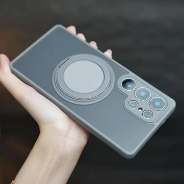 Imagem de Capa magnética transparente fosca com suporte giratório para Samsung Galaxy A17 A07 A56 A36 A26 A16 A06 A55 A35 A25 A15 A05 (Para Galaxy A26/Cinza)