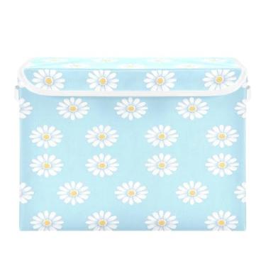 Imagem de CEBUGI Caixotes de armazenamento com tampas, caixa de armazenamento de tecido dobrável, margaridas brancas, organizadores de armazenamento para armário de casa, prateleiras de quarto, 40 x 30 x 30 cm