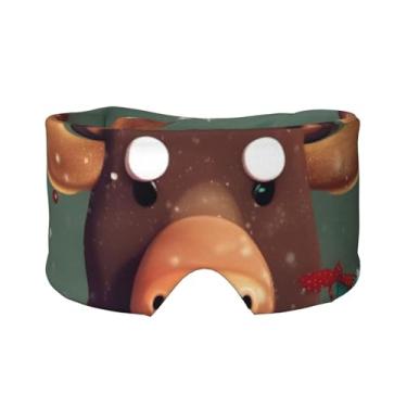Imagem de Máscara divertida de Natal com estampa de cabeça de alce para dormir para olhos e orelhas, respirável, ajustável, blecaute, venda, confortável
