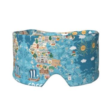 Imagem de Máscara protetora para olhos e orelhas com estampa de mapa da Grécia, respirável, ajustável, blecaute, confortável