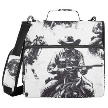 Imagem de xigua Fichário com zíper padrão cowboy ocidental com alça de ombro e alça para transporte fácil, fichário de 3 anéis de 3 cm para escola, painel de expansão e arquivo expansível