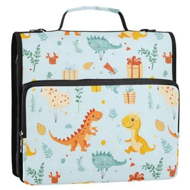 Imagem de Coikll Pasta expansível para fichário com zíper de dinossauro, organizador de fichário com alça de ombro e alça para facilitar o transporte