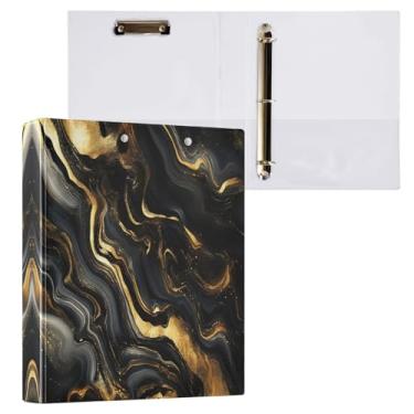 Imagem de STAYTOP Organizador de fichário redondo de textura de mármore preto dourado, fichário de 3 anéis com prancheta (carta A4), fichário fofo para material de escritório escolar