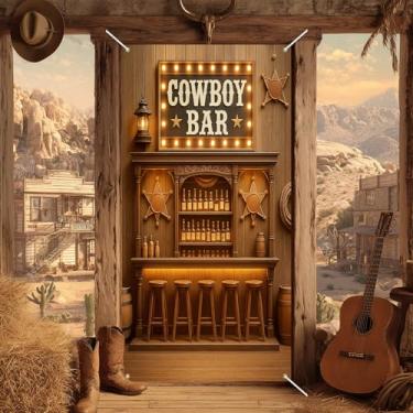 Imagem de BlissYard Capa de porta de bar cowboy 188 x 89 cm faixa rústica estilo casa de fazenda decoração de casa suprimentos de festa e cenário de cabine de fotos para eventos e celebrações
