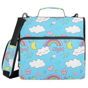 Imagem de xigua Fichário fofo com zíper Clouds com alça de ombro e alça para transporte fácil, fichário de 3 anéis de 3 cm para escola, painel de expansão e arquivo expansível