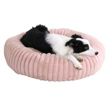 Imagem de Cama grande para cães - Cama ortopédica redonda e relaxante para animais de estimação, camas em forma de rosca para gatos de tamanho médio para aliviar a ansiedade(Pink,15.in)