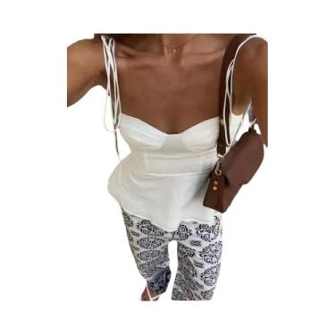 Imagem de Camisola Branca Sem Mangas Com Babados E Ajuste Slim Para Mulheres, To