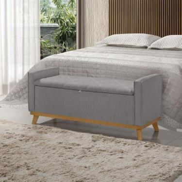 Imagem de Banco Recamier Baú para Quarto Casal 150cm Linho com Base de Madeira S
