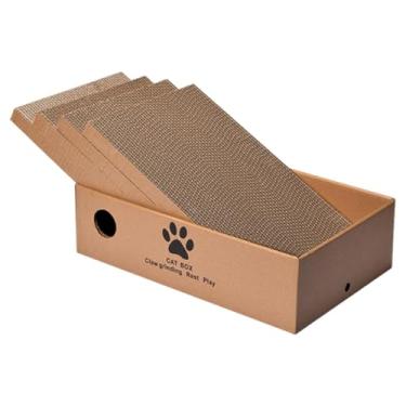 Imagem de Fxzqgnh Conjunto de 4 Arranhadores para Gatos com Caixa, Feitos de Papelão, Brinquedos Práticos E Duráveis ​​para Gatinhos.