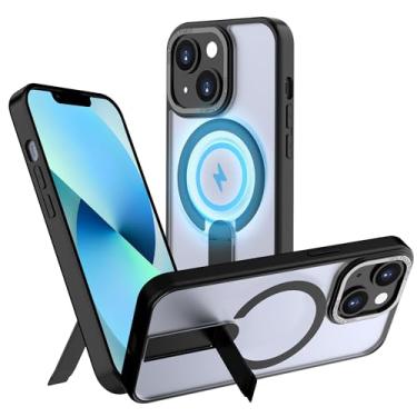 Imagem de CEDO Capa com suporte magnético para iPhone 14 Plus [compatível com MagSafe], ajustável em 3 vias com suporte de metal, proteção à prova de choque de grau militar, capa traseira fina e transculenta