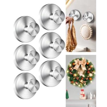 Imagem de SwanKiss Ganchos de ventosa, ventosas fortes, ganchos de toalha de roupão resistentes para chuveiro interno, guirlandas de porta da frente e superfícies lisas, pacote com 6 (prata escovada)