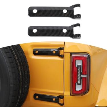 Imagem de JOSHELA Acabamento da tampa da dobradiça da porta traseira de fibra de carbono preta Bronco para Ford Bronco 2021-Present ABS Acessórios externos 2 peças