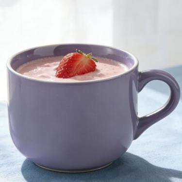 Imagem de Arawat Tigelas de sopa roxas de 600 ml, seguras para micro-ondas com alças colher e porta-copos xícaras de chá grandes de cerâmica XXG, caneca de café, canecas de sopa com alças, presentes de