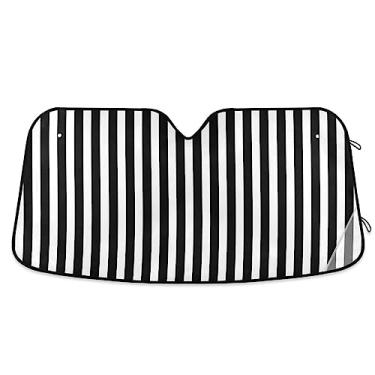 Imagem de Guarda-sol de carro com listras pretas e brancas dobrável, para veículos, acessórios de verão de carro