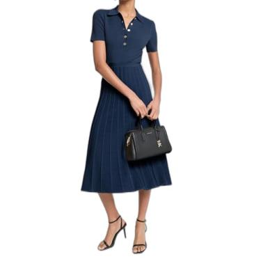Imagem de Michael Kors Vestido polo midi justo e flare feminino, Azul-escuro, GG