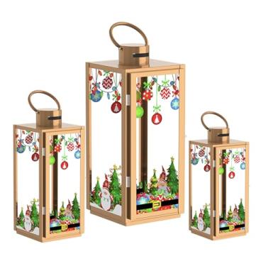 Imagem de MATICO Conjunto de 3 lanternas decorativas de aço inoxidável, suporte de vela de lanterna de furacão para cerimônia de festival, decoração de casa, uso interno e externo, dourado, Natal
