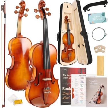 Imagem de Kmise Conjunto completo de violino 3/4, violinos de madeira jujuba resistente, violino acústico brilhante para adultos, iniciantes, estudantes com estojo de violino, resina, cordas, arco, descanso de
