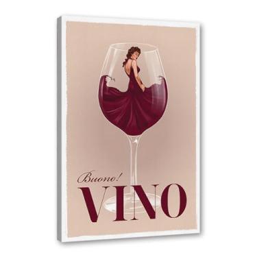 Imagem de Impressões em tela engraçadas italianas de comida e bebida – Pôster retrô de mulher em vidro com Limoncello Spaghetti Vino Pasta Cozinha Bar Decoração de parede (SKU2,40.6x50.8 cm = (40x50 cm