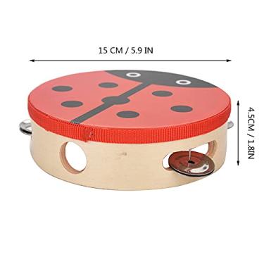 Imagem de Generic Sino de Tambor de Mão de Pandeiro Portátil de Madeira para Diversão Musical, Padrões Coloridos, ótimo para Cantar e Dançar Acompanhamento (Besouro)