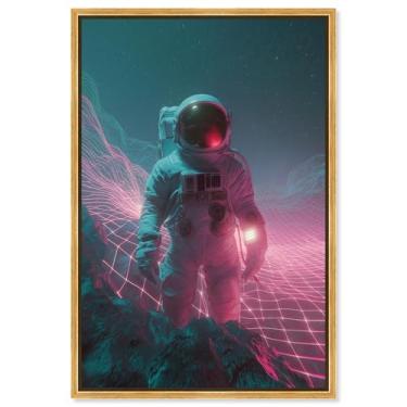 Imagem de Arte de parede de astronauta com impressão em tela Rosy Zenith por Art Remedy, moldura dourada, 25 x 38 cm
