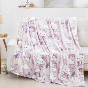 Imagem de Northwest Cobertor de nuvem Hello Kitty, rosa blush com arco-íris, nuvens e brilhos, 152 x 177 cm