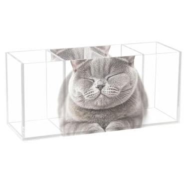 Imagem de TSENQUE Porta-canetas de acrílico britânico de pelo curto para mesa, escritório, porta-pincéis de maquiagem, copo de lápis, organizador de decoração de mesa de escritório, 20 cm x 6,3 cm x 9 cm