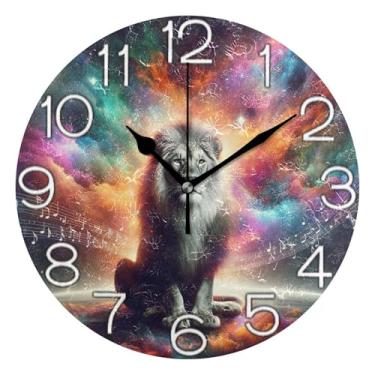 Imagem de GAIGEO Relógio de parede analógico decorativo sala de aula relógio de escritório estético silencioso sem tique-taque, decoração de parede retrô moderna art déco, leão brilhante colorido, 25 cm