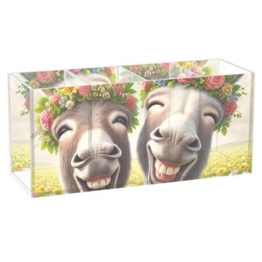 Imagem de TSENQUE Porta-lápis de mesa personalizado floral animal fofo burro engraçado impressão escritório arte suporte acrílico marcador pincel copo