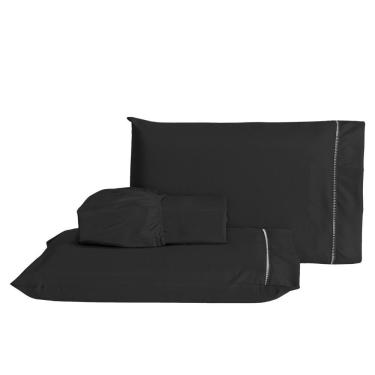 Imagem de Jogo De Lençol Casal Queen 3 Peças Laura 400 Fios 100% Poliéster - Preto