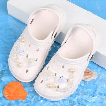 Imagem de Tamancos femininos clássicos gráficos de jardim sem cadarço, sandália Beah, Branco, 8.5-9 Toddler