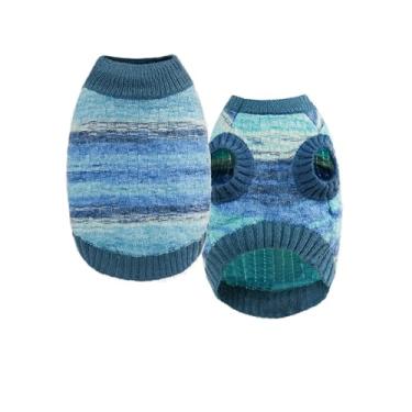 Imagem de Dream Series Suéter de malha gradiente para gatos - Moletom com capuz macio e quente de lã com alta elasticidade, design à prova de vento para conforto no inverno (azul, GG)