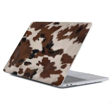 Imagem de Capa compatível com MacBook Air 13 polegadas versão 2018-2022 modelo M1 M2 A2681, capa protetora engraçada para Air13 Retina Display com Touch ID-marrom preto branco impressão de couro bovino, 13,3