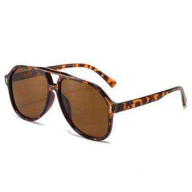 Imagem de Óculos de Sol UV400 - Lentes Azuis Oversized com Ponte Dupla e Rebites - Estilo Punk para Homens e Mulheres - Ideal para Esportes ao Ar Livre, Corrida e Ciclismo - Estampa de Leopardo