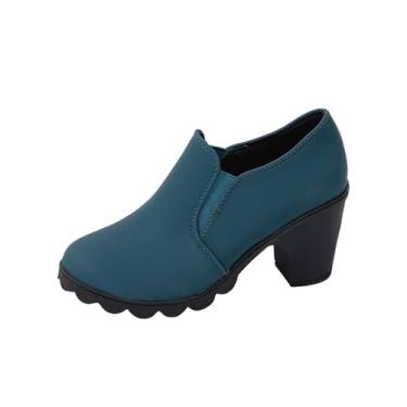 Imagem de Pantufas femininas casuais com salto grosso e bico fechado plataforma design de bico redondo para primavera, verão, uso ao ar livre e interno, Verde, 39