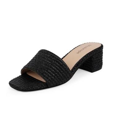 Imagem de Modatope Sandálias trançadas femininas salto grosso bico quadrado sandálias femininas bico aberto salto mules, A - Preto, 41