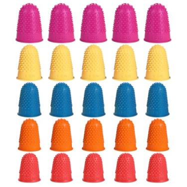 Imagem de 25 peças de dedais de borracha para proteção das pontas dos dedos, capas protetoras de dedo de 5 cores diferentes, protetores de dedos reutilizáveis para papelada