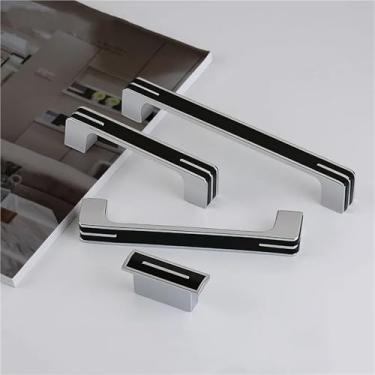 Imagem de Puxadores de porta de armário de cozinha preto nórdico simples cromados puxadores de gaveta de liga de zinco puxadores de porta de armário ferragens de móveis 1 peça (32 mm)
