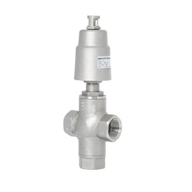 Imagem de DN25 Válvula de assento de ângulo de atuador pneumático de aço inoxidável de 3 vias Válvula de assento pneumática 16 bar para vapor, gasóleo, normalmente fechada (dupla ação)