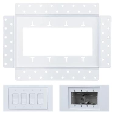 Imagem de Saysurey Receptáculo de drywall 4 Gang Flush branco elegante suporte de parede para receptáculos e tomadas elétricas espaços comerciais domésticos