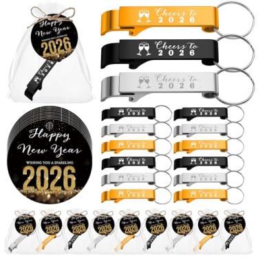 Imagem de Yiyiring 18 conjuntos de chaveiros abridores de garrafas para festa de ano novo de 2026, cartões de feliz ano novo com bolsas, presentes de véspera para colegas de trabalho, família, amigos
