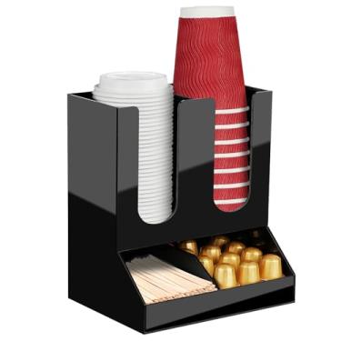 Imagem de MYITYARD Suporte de xícara de café para bancada, dispensador de copos e tampa com 4 compartimentos, organizador de cafeteria, acessórios para casa, cozinha, escritório e sala de descanso