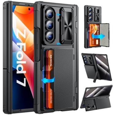 Imagem de Kaiiecal Capa para Samsung Galaxy Z Fold 7 com suporte para cartões [capa da câmera] [bloqueio RFID] [capa de dobradiça] [suporte duplo] capa protetora de silicone durável para Z Fold 7 2025, preta